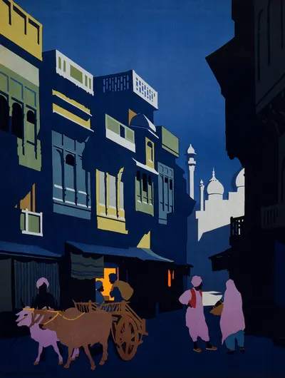 Visit India: A Street by Moonlight