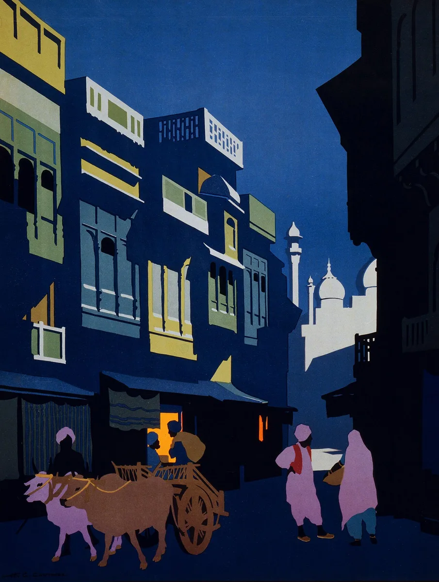 Visit India: A Street by Moonlight